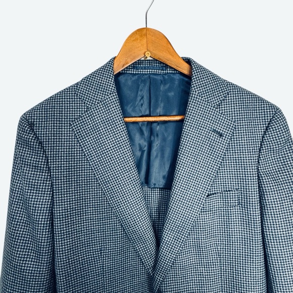 Gutteridge Italy Blue Plaid Blazer Wool Size 50 - Picture 4 of 10